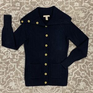 BANANA REPUBLIC Classic Navy Blue Button-Up Sweater with Gold Buttons